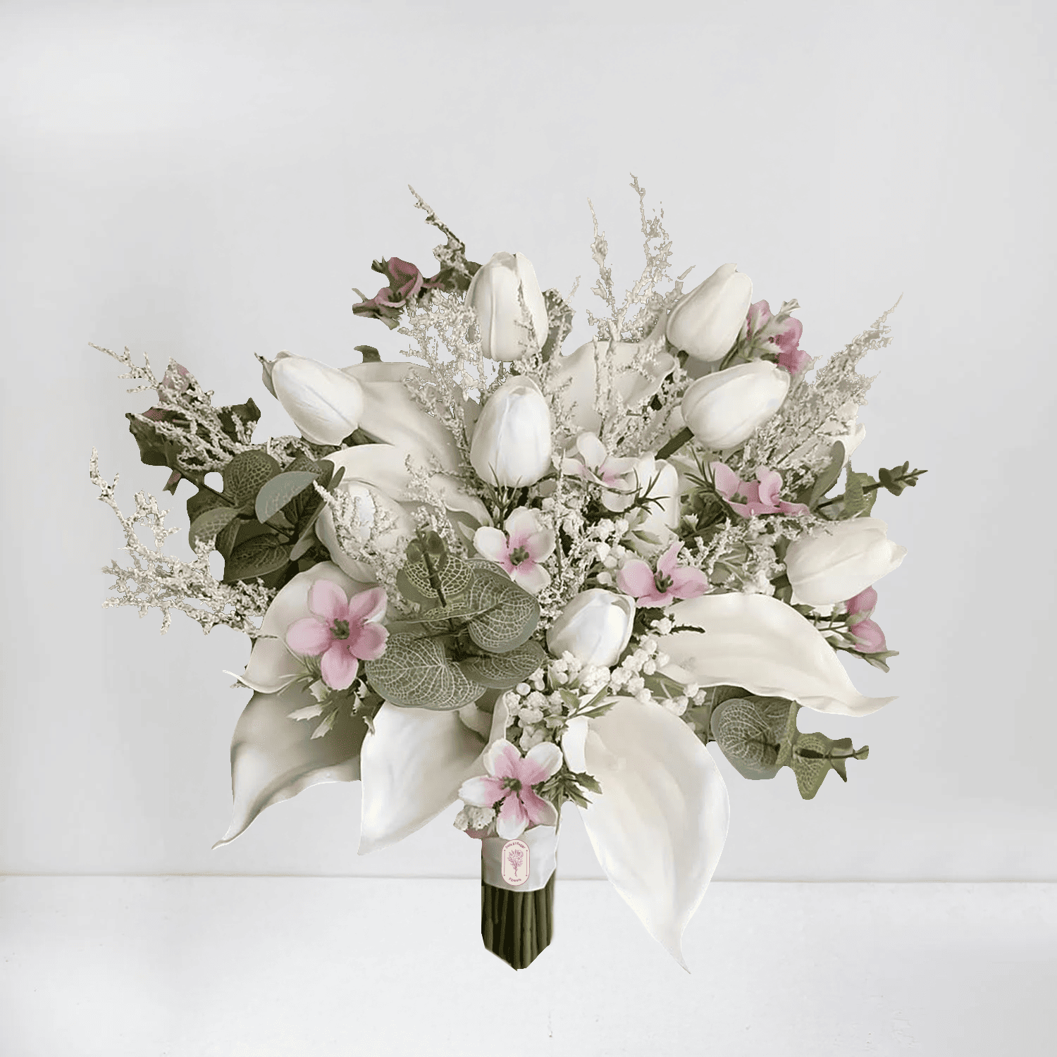 White & Blush Bridal Bouquet with Tulips & Calla