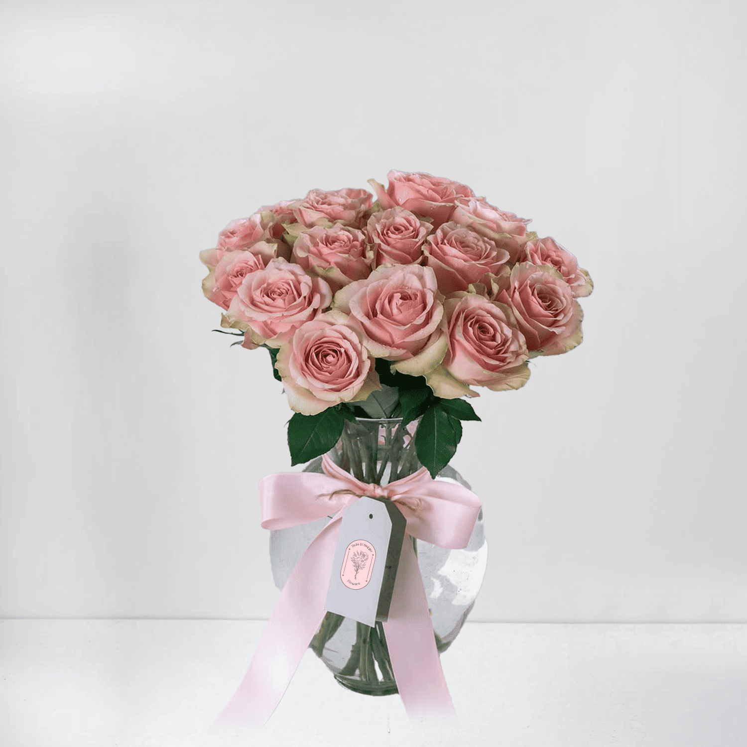 Blush Pink Roses in Glass Vase