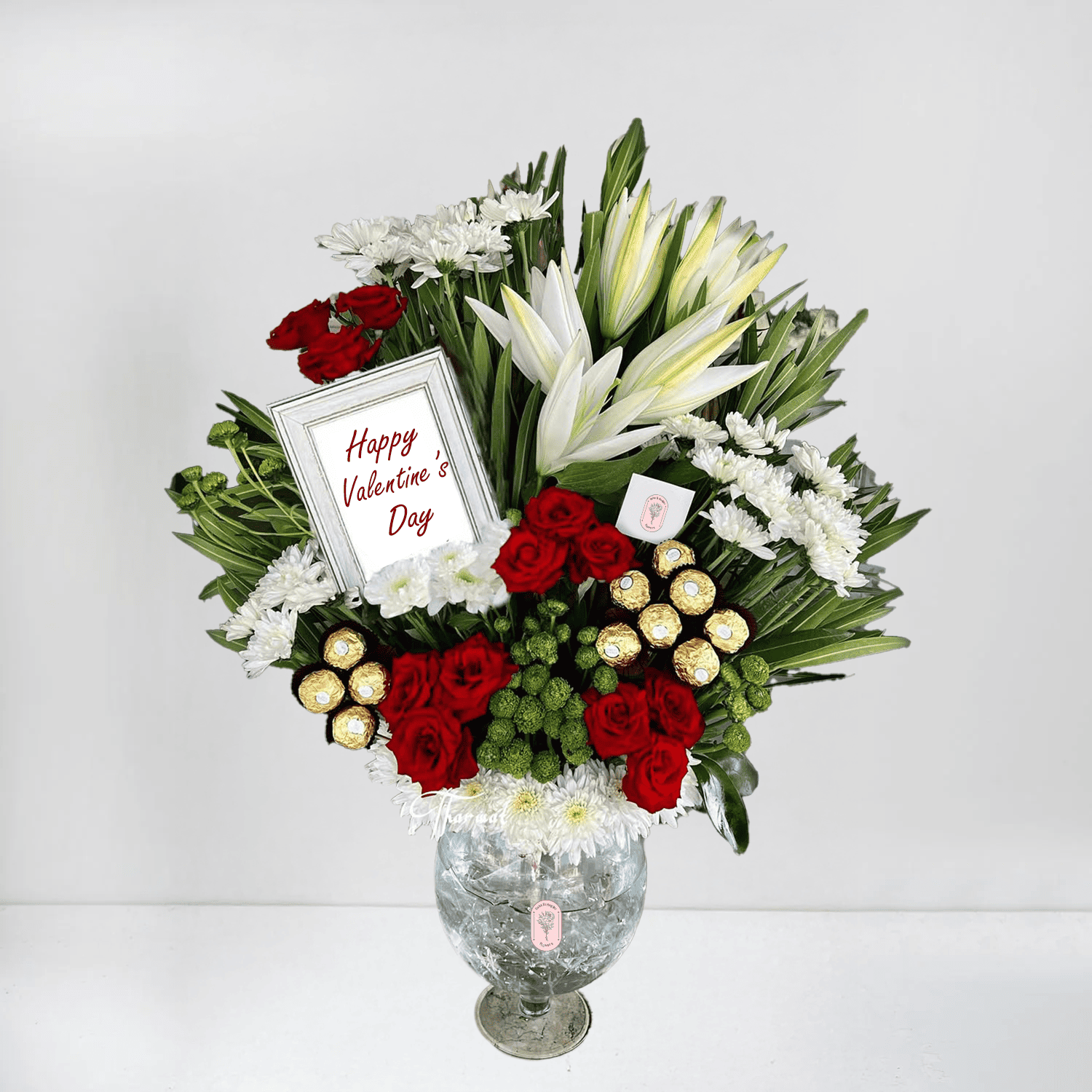 Luxurious White Lilies & Red Roses with Ferrero Rocher